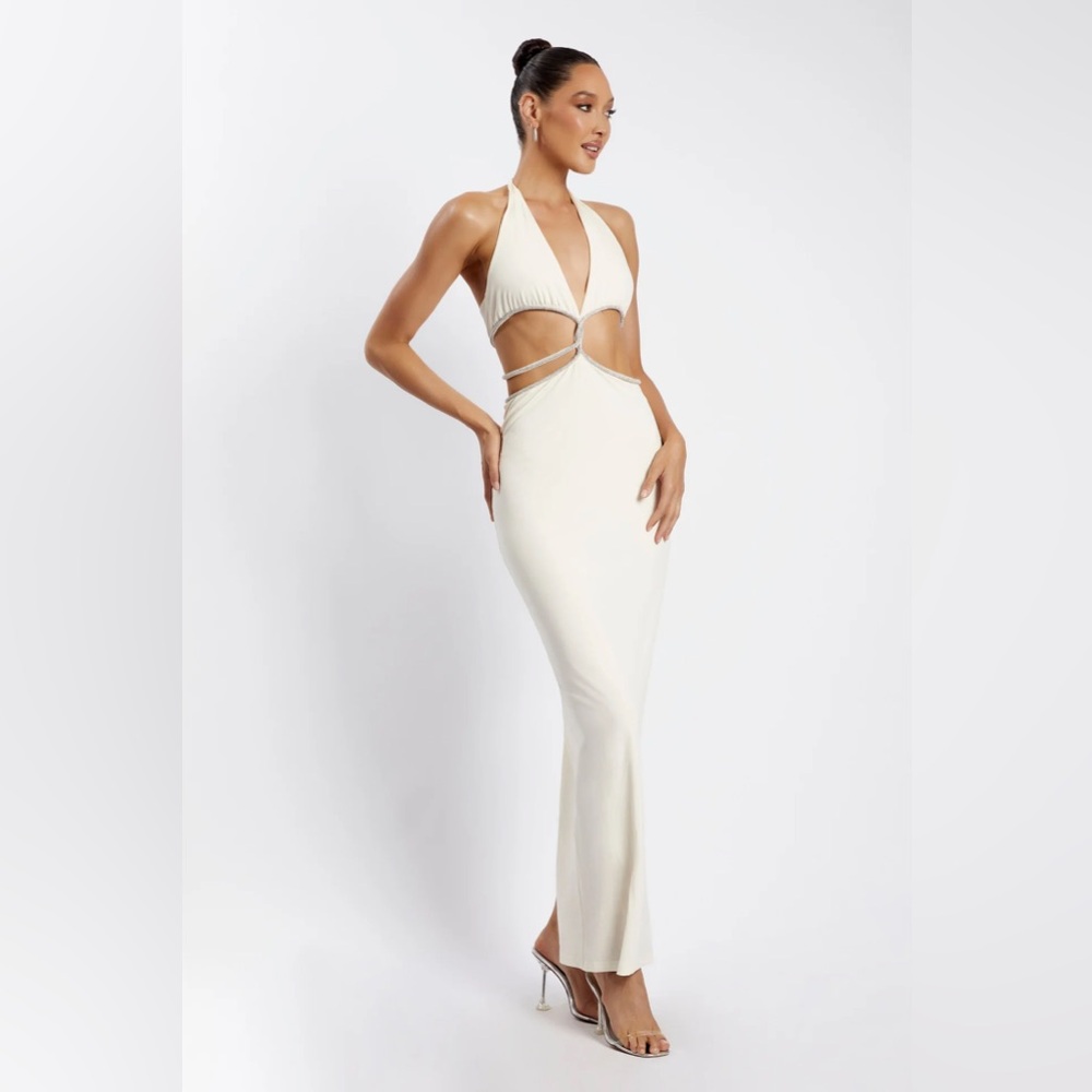 MESHKI - NICHA Diamante Cut Out Maxi Dress - XS - Color Bone